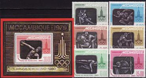 Мозамбик, 1979, Москва-80, 6 марок, блок